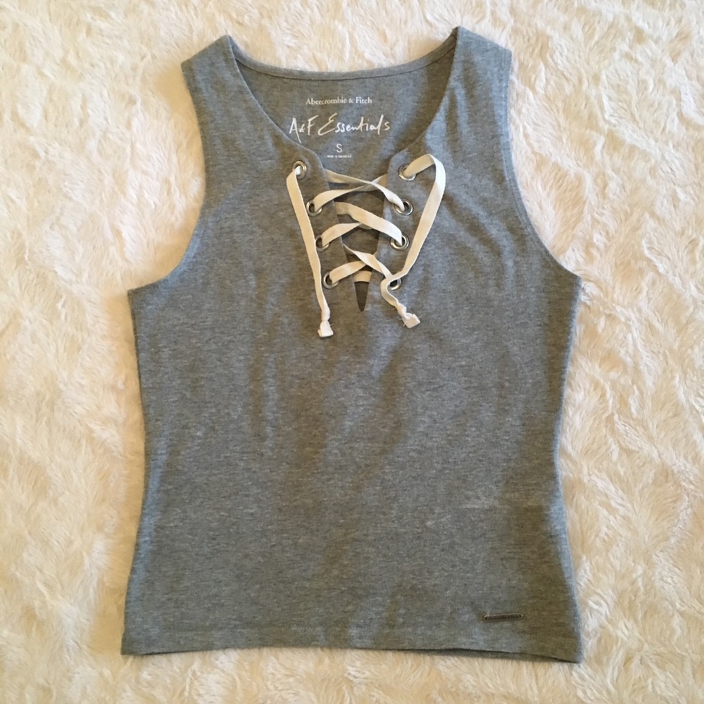 A&F Essentials Gray Lace-Up Tank Top
